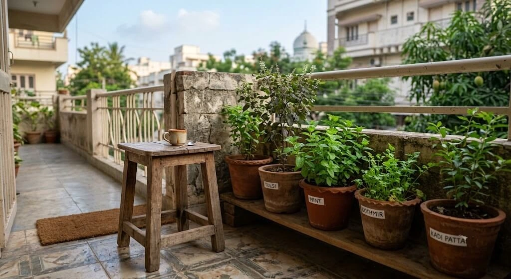 calming morning watering routine India balcony garden