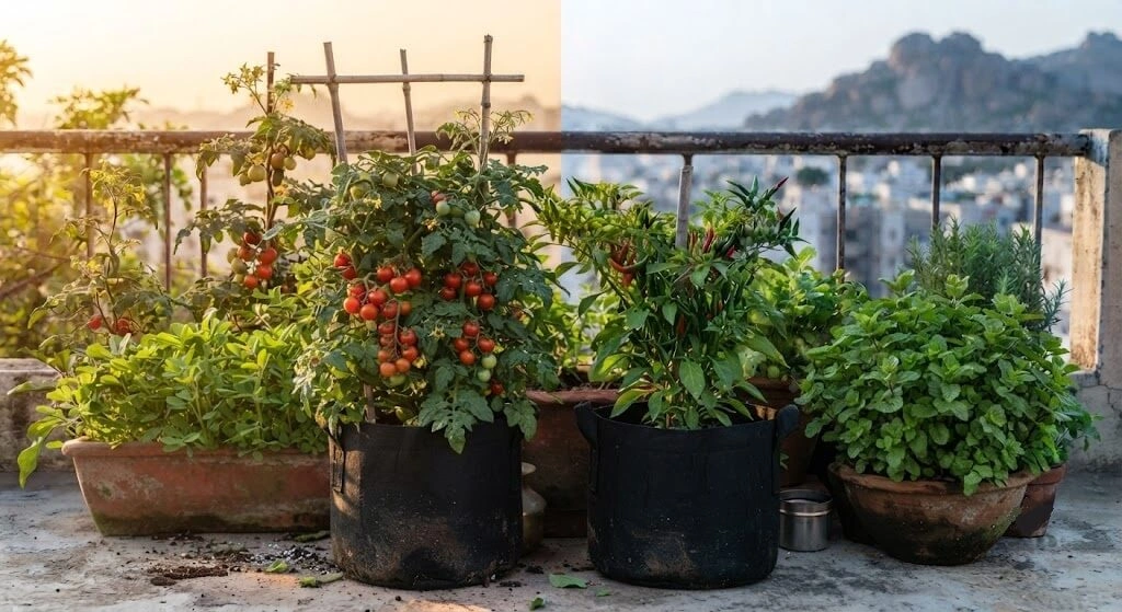 cherry tomato green chilli container vegetables India
