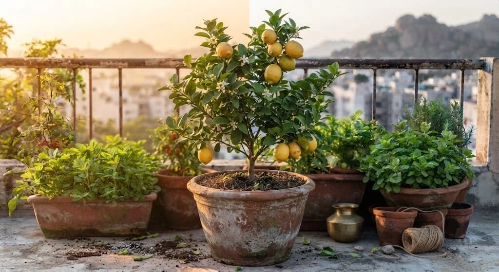 dwarf guava lemon container fruit tree Indian balcony
