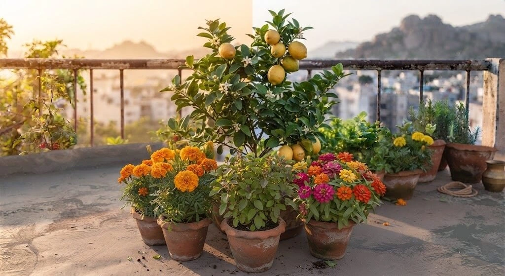 marigold tulsi zinnia companion flowers Indian garden
