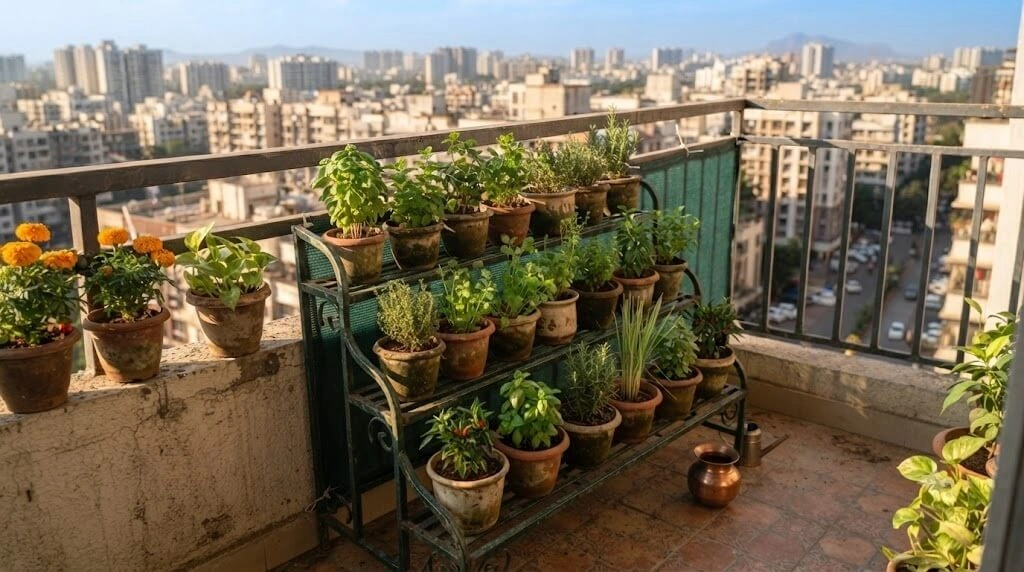 3 tier vertical plant stand small Indian balcony