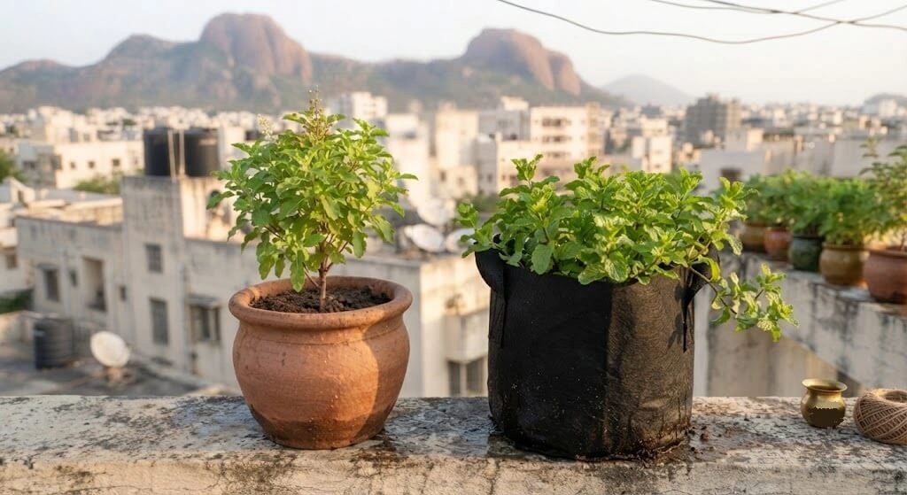 terracotta vs fabric grow bag herb containers India