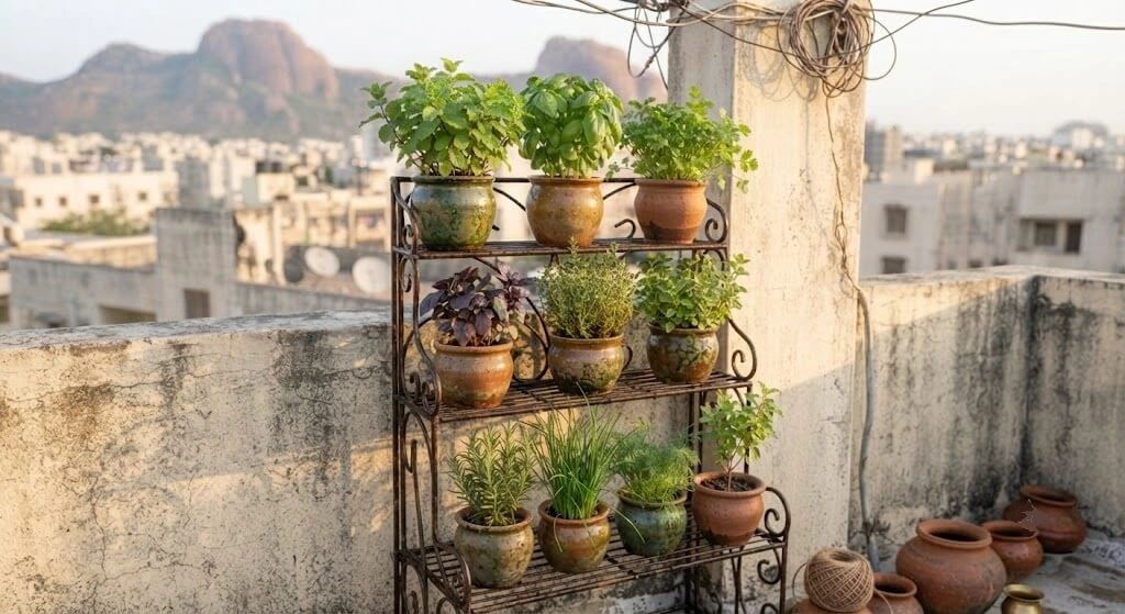 3 tier metal plant stand balcony herb garden India