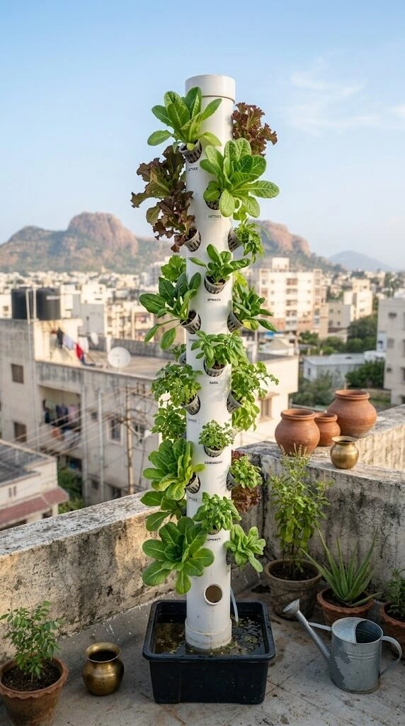 Indoor Vertical Hydroponic System Setup