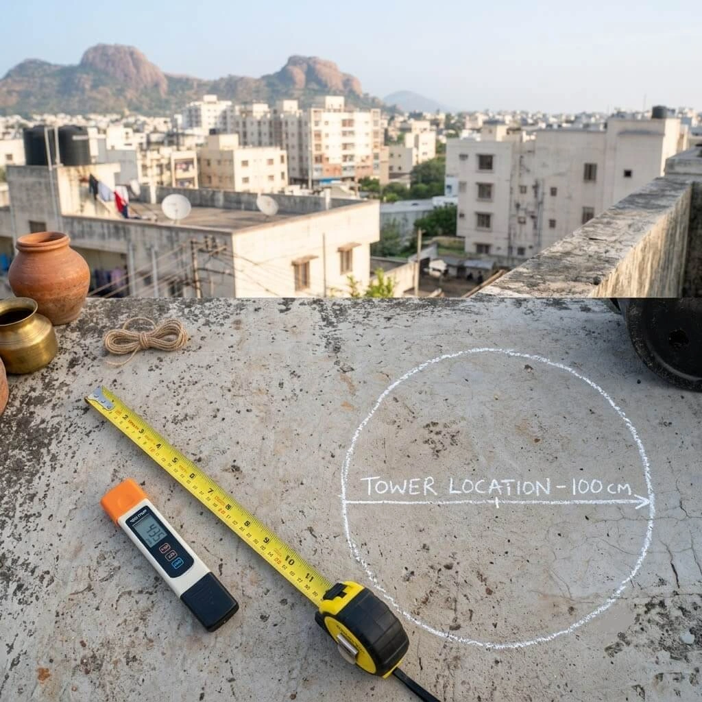 Tape measure and TDS meter used for balcony site assessment before building a hydroponic tower