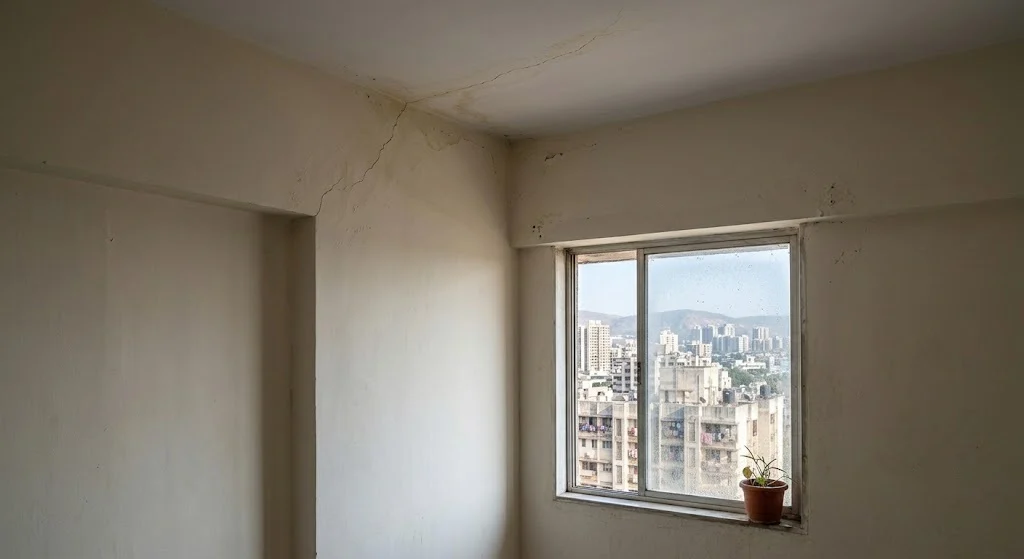 Ceiling crack from rooftop garden waterproofing failure
