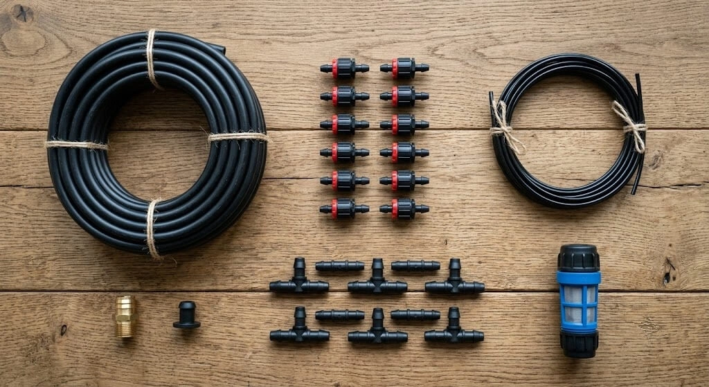 drip irrigation system parts and components flat lay India