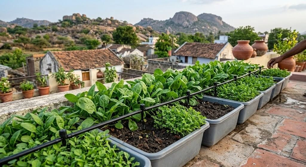 palak and methi leafy greens with drip irrigation India