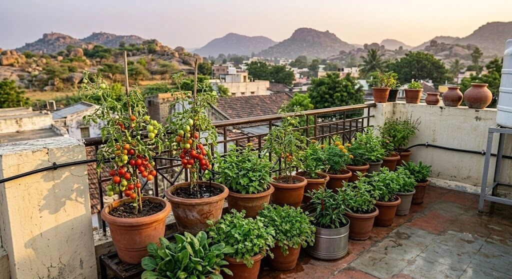 well maintained drip irrigation system thriving Indian garden