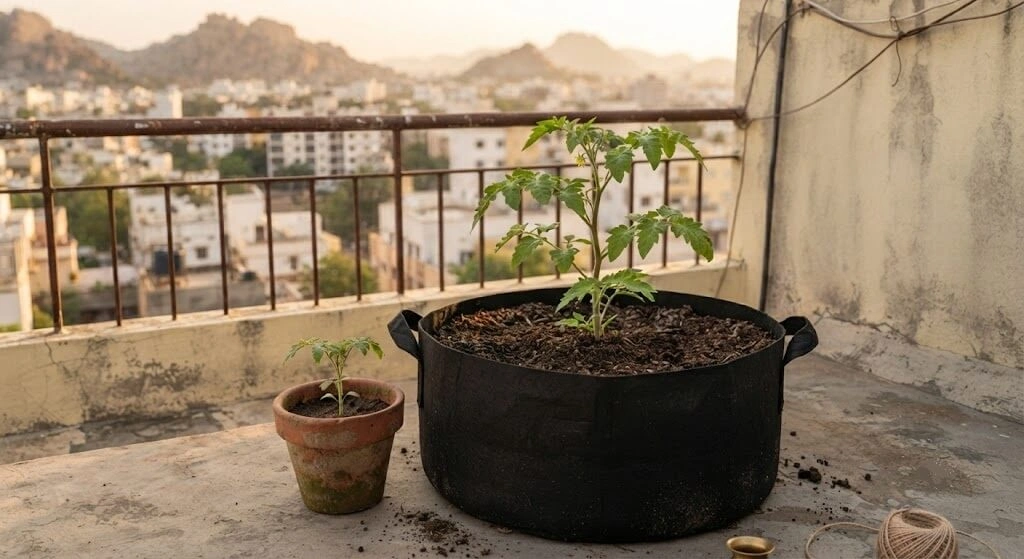 proper size grow bag container for cherry tomato India