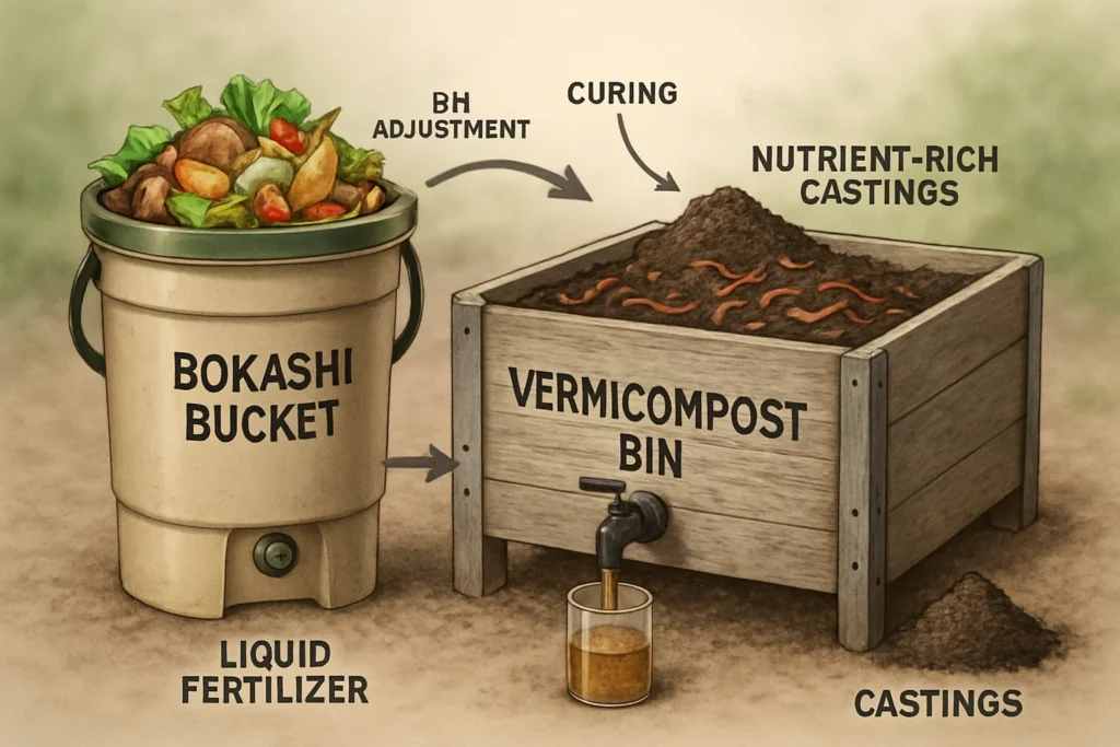 Bokashi and Vermicomposting (Hybrid Approach)