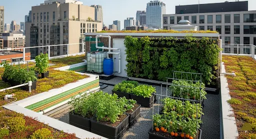 Green roofs and vertical gardens combine water collection