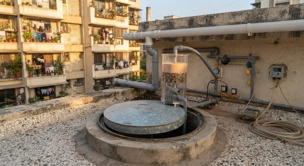 Bangalore apartment society rooftop rainwater tank system