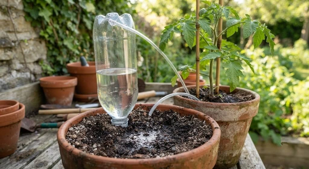 DIY bottle drip irrigation vacation watering India