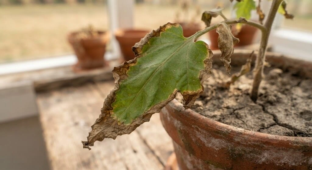 brown crispy leaf edges underwatering symptom India