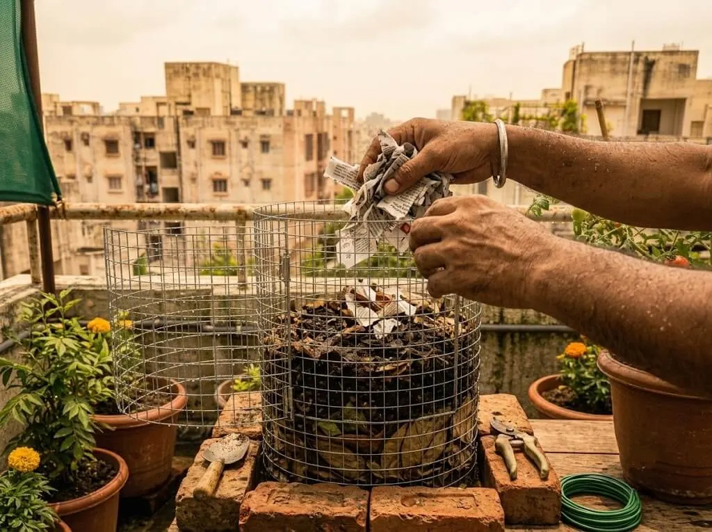 Adding dry material to fix smelly compos