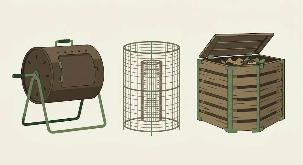Comparison of tumbling and stationary compost bin types