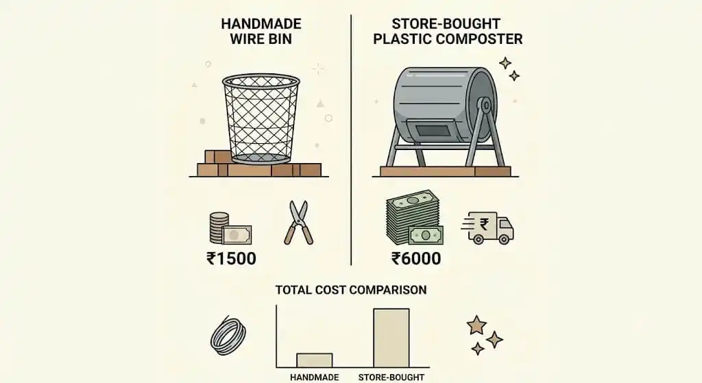 Cost comparison between DIY and store-bought compost bins in India