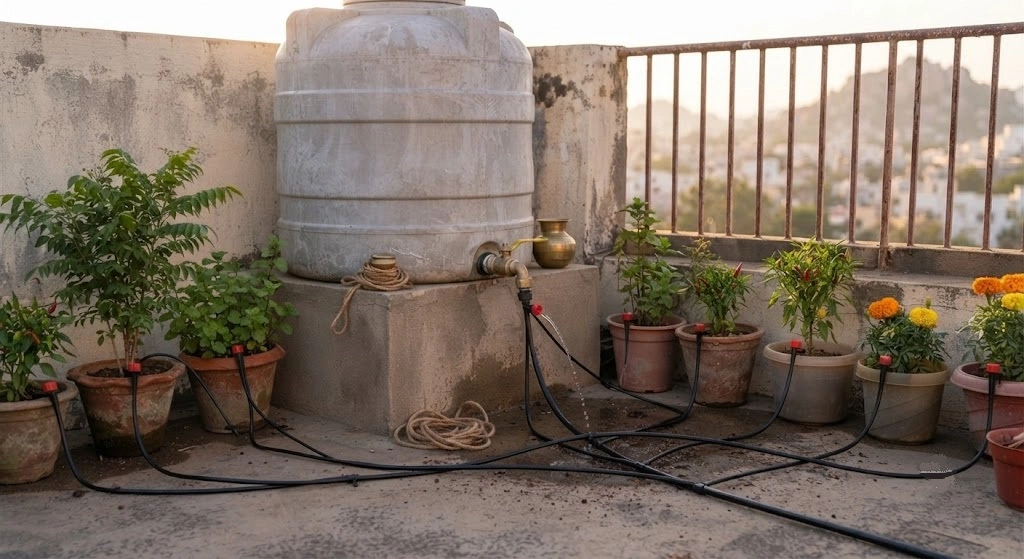 drip irrigation connected to rainwater tank India
