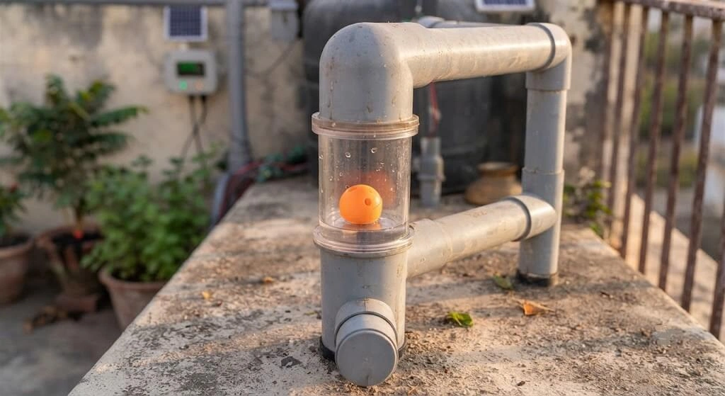 DIY first flush diverter ball float rainwater India