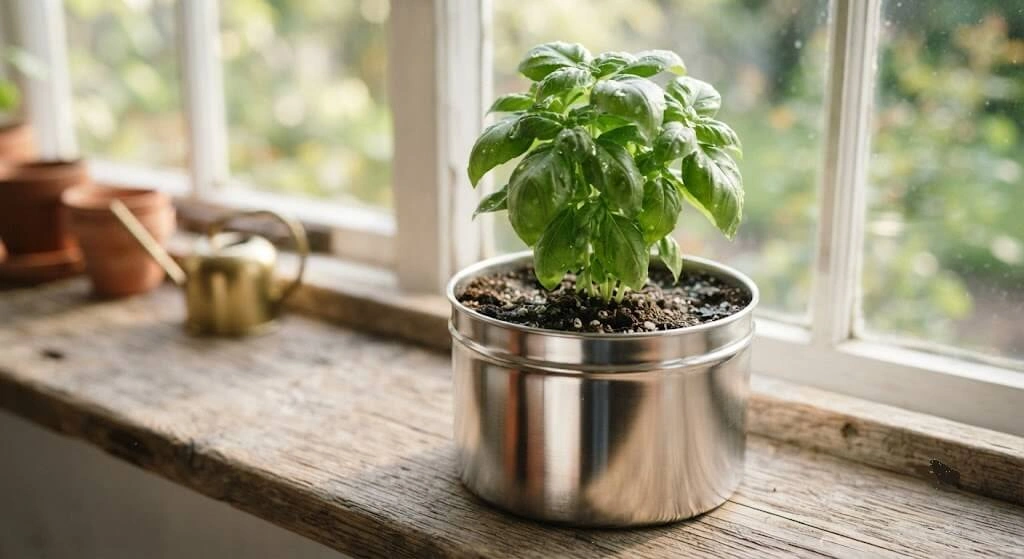ghee tin stainless steel planter Indian kitchen