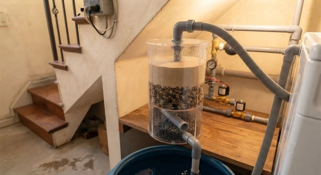 greywater washing machine filter system Indian apartment