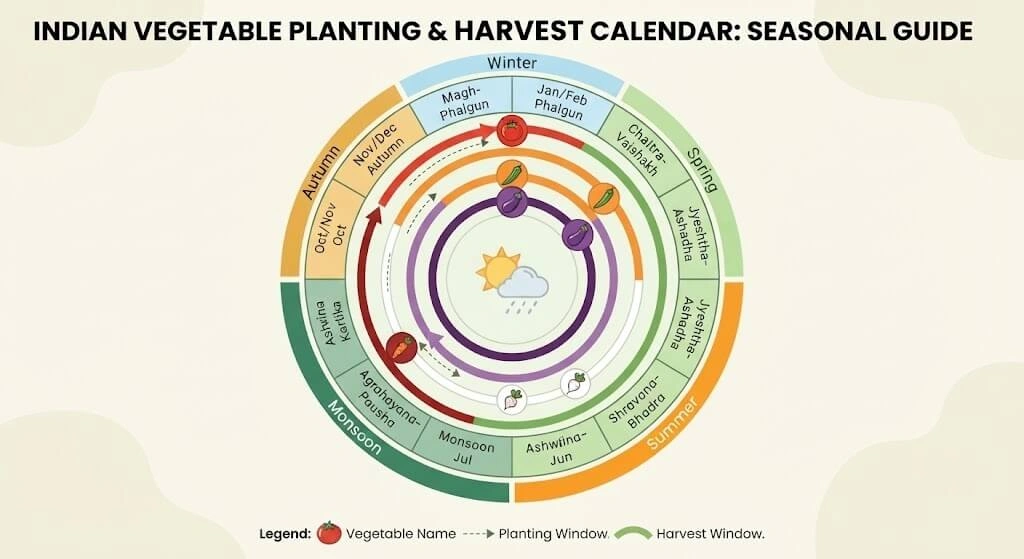 India seasonal planting calendar infographic for balcony vegetable