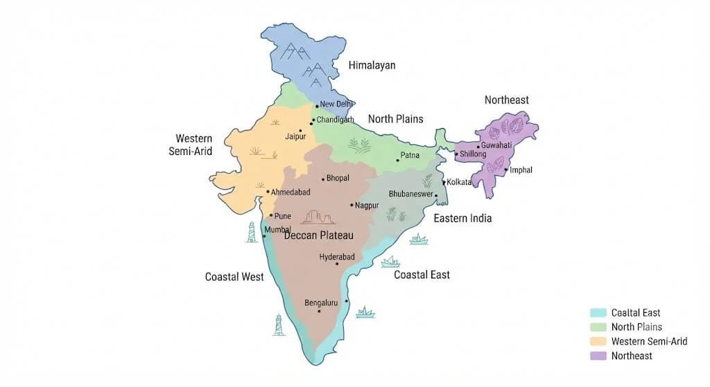 India climate zone reference map for upcycled planter material planning