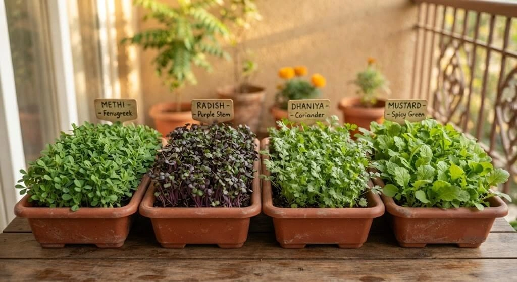Methi and radish microgreen varieties for Indian home growers