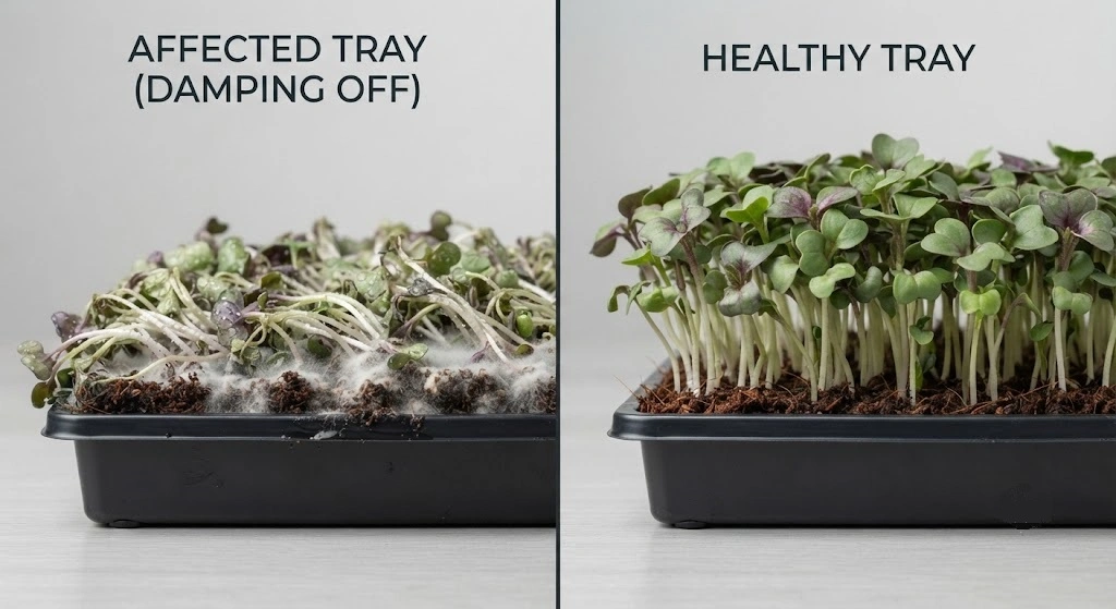 omparison of mouldy versus healthy microgreens tray