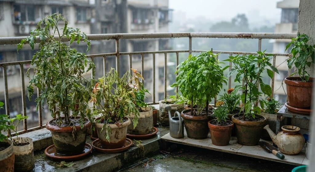 monsoon damaged garden habitat recovery Indian balcony