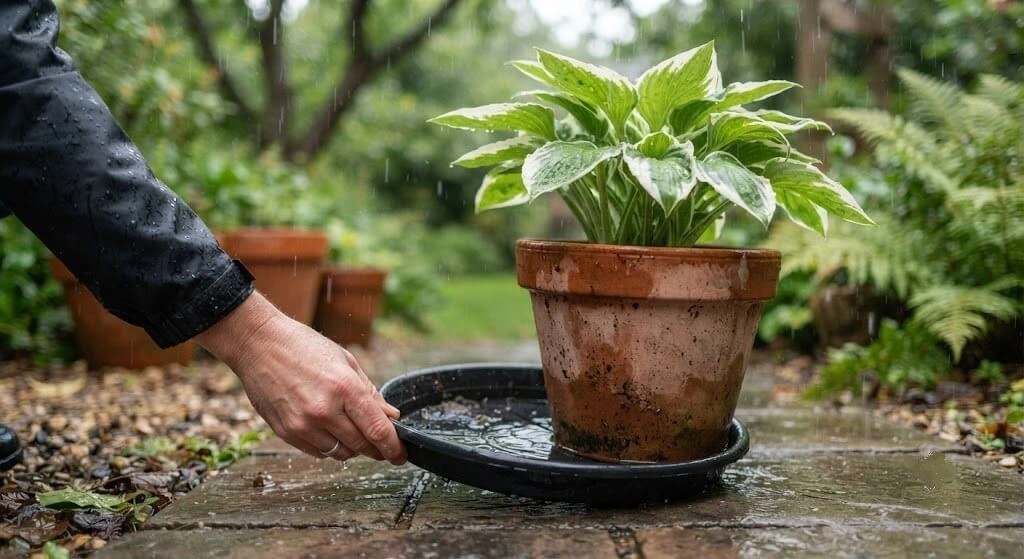 removing container saucers before monsoon India