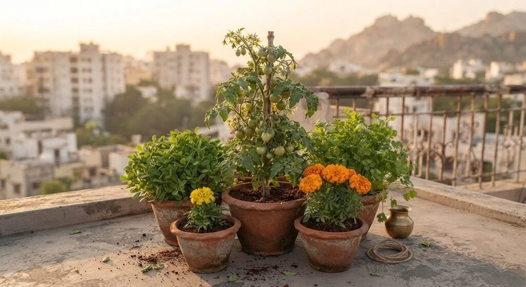 permaculture guild mini system Indian balcony containers