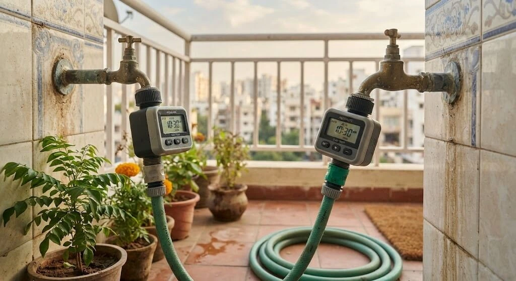 programmable drip irrigation timer Indian balcony