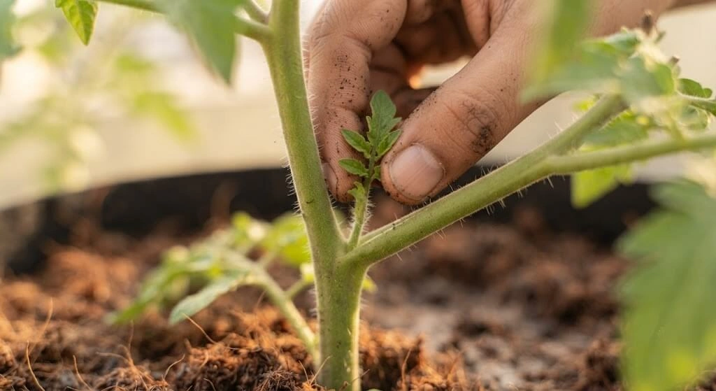 pinching cherry tomato sucker shoot pruning technique