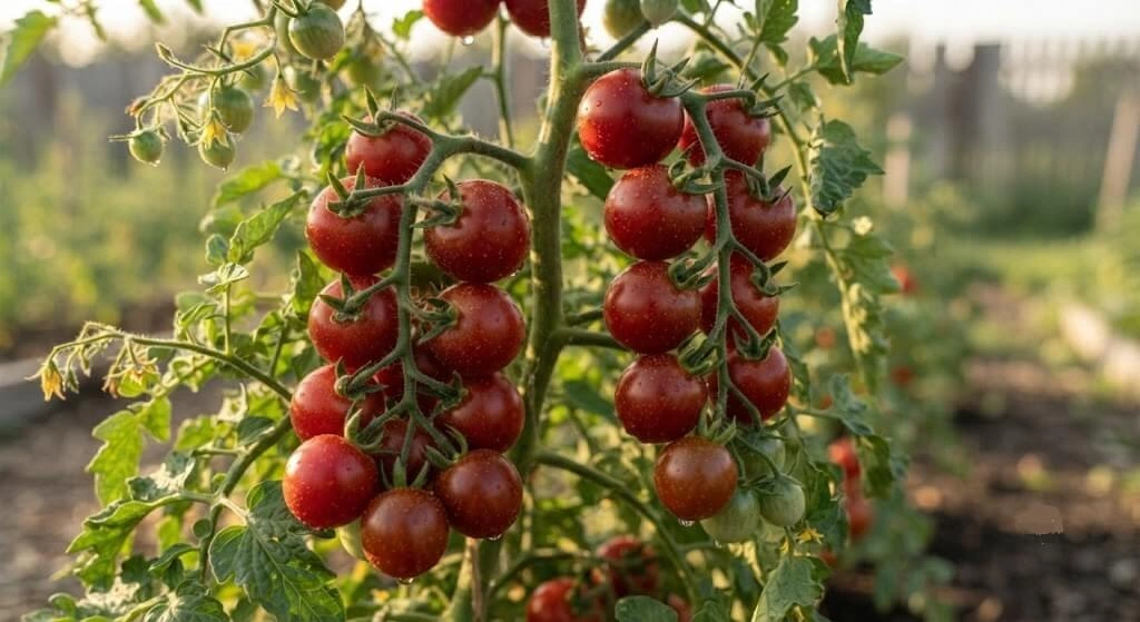 ripe red cherry tomatoes ready for harvest India container