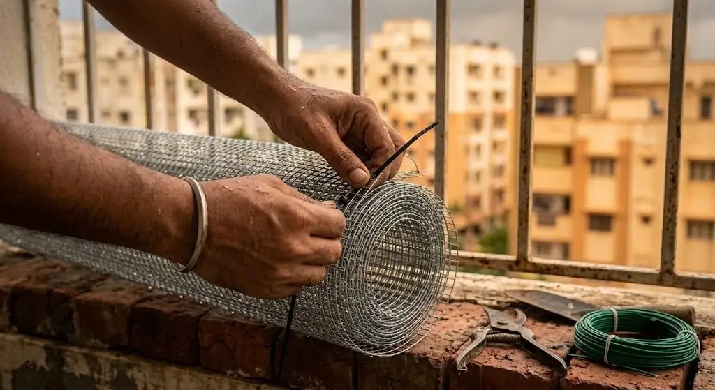 Rolling wire mesh into a cylinder shape for a compost bin