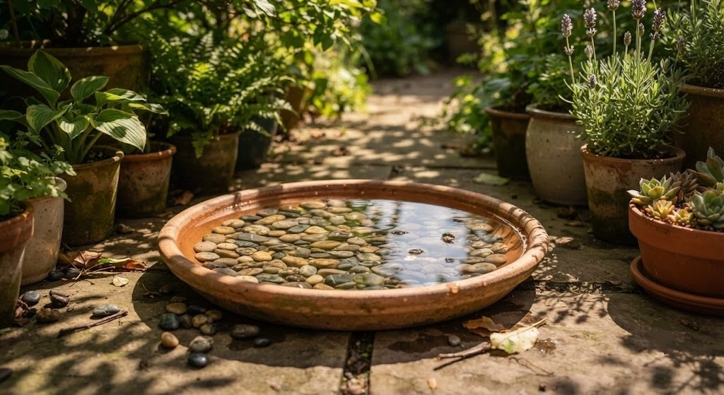 shaded water source beneficial insects summer heat India