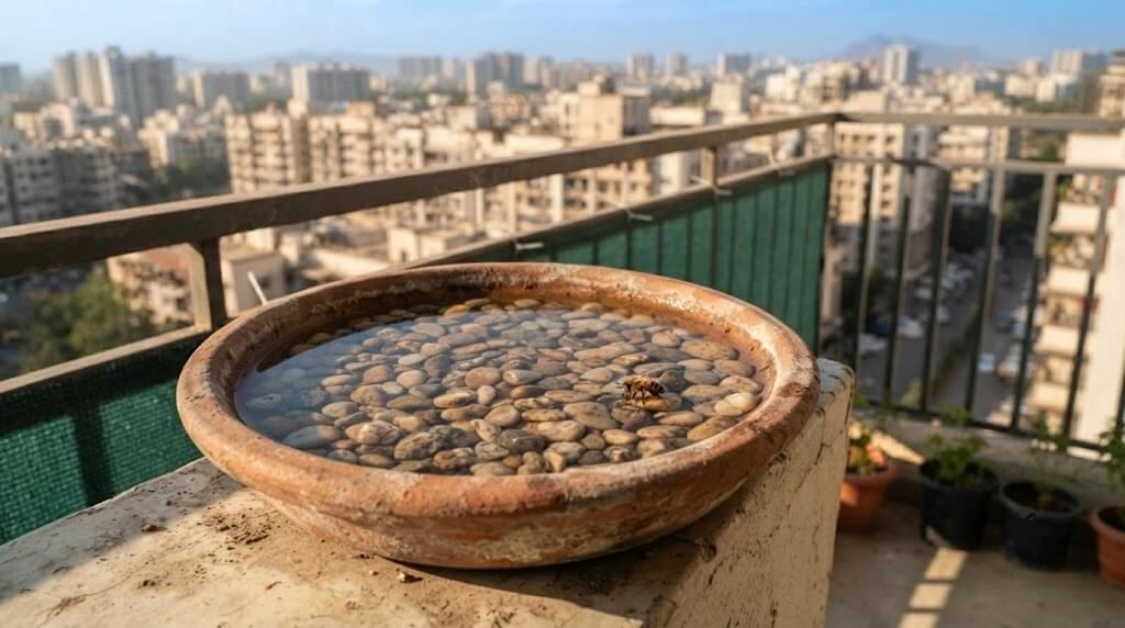 shallow water dish pebbles beneficial insects garden