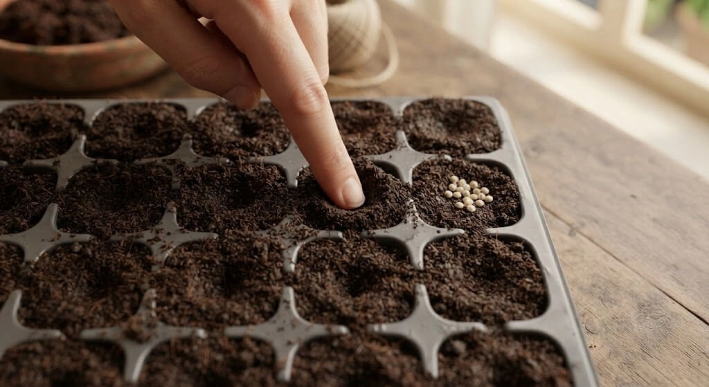 sowing cherry tomato seeds in cell tray India
