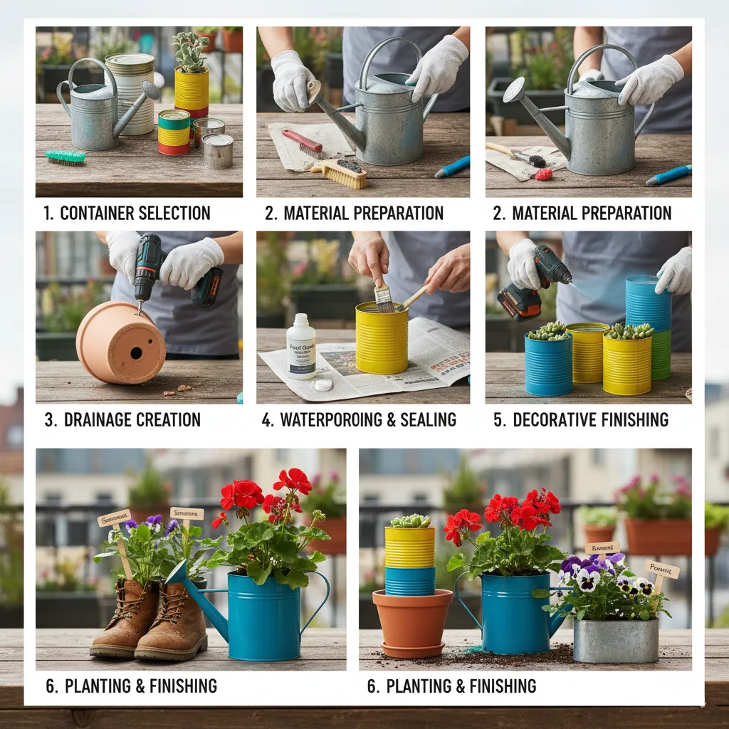 step-by-step the process of making upcycled planter