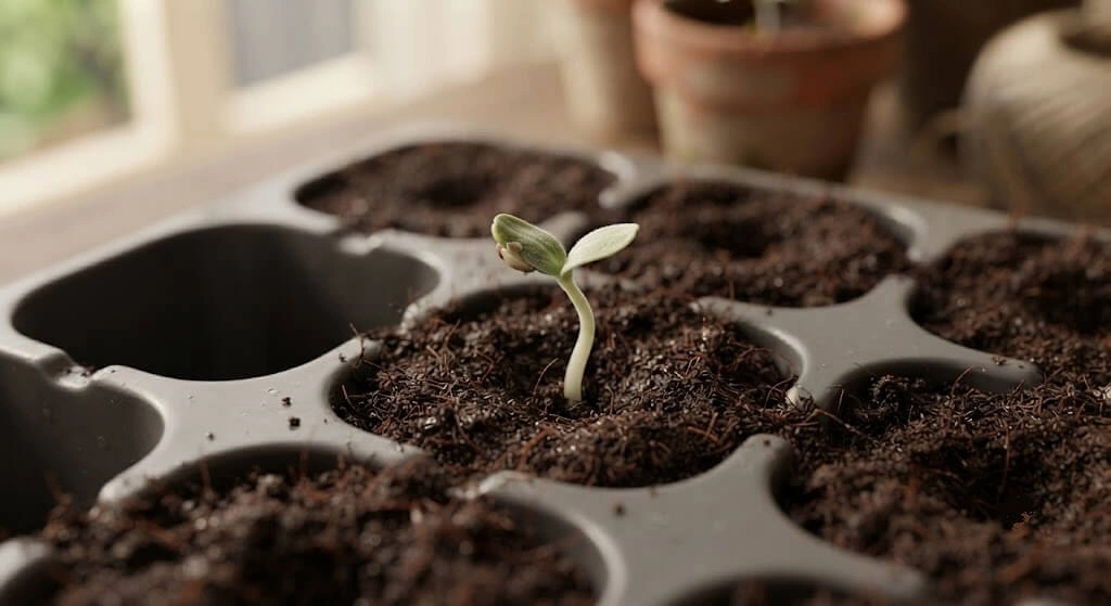 cherry tomato seedling emerging cotyledon first leaves