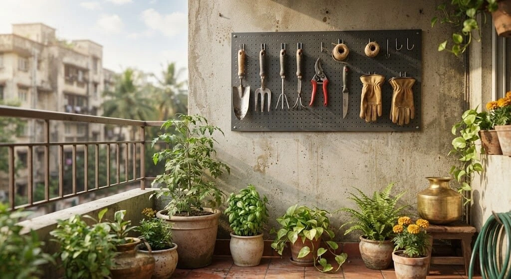 wall mounted pegboard garden tool storage India
