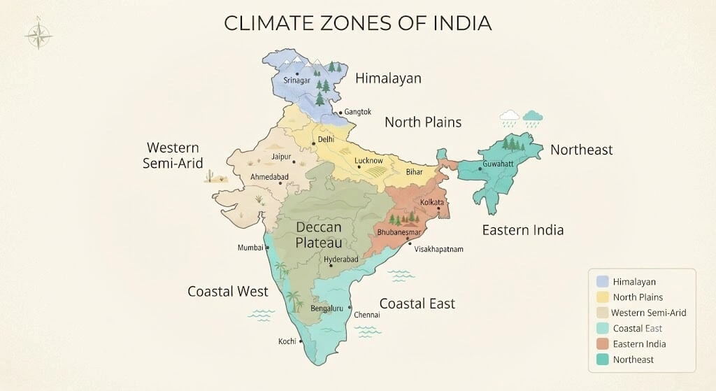 India climate zone reference map for winter vegetable planting
