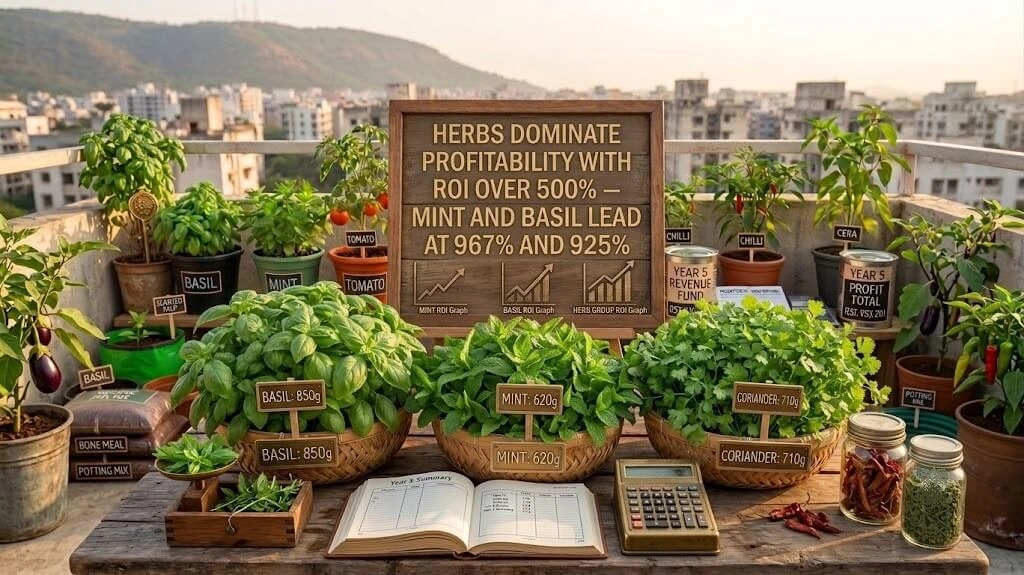 top profitable herbs ROI ranking basil mint coriander Indi