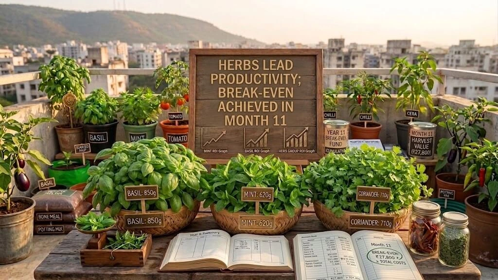urban farming break-even month 11 cumulative cost harvest graph