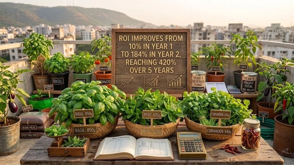 urban farming ROI comparison Year 1 Year 2 5-year India