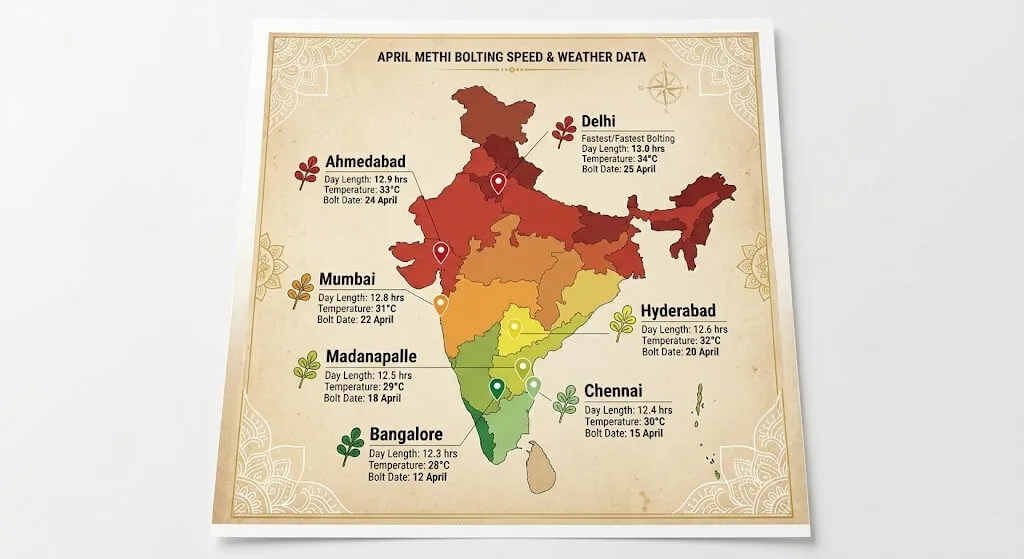 India map bolt date by city April sowing Bangalore day 25-28 to Delhi day 15-18