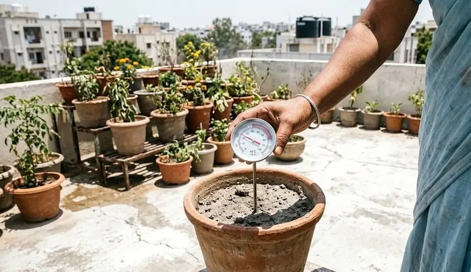 container soil too hot India summer