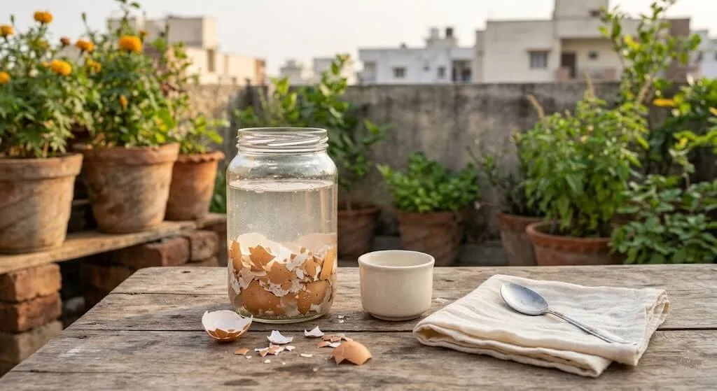 Egg shells soaking in water and vinegar for 48 hours calcium extraction method for free blossom end rot treatment